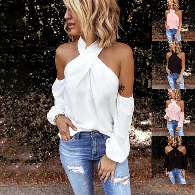 Nukty Off shoulder white blouse shirt Women bodycon blouse elegant summer sexy shirt female blusas tops & tees