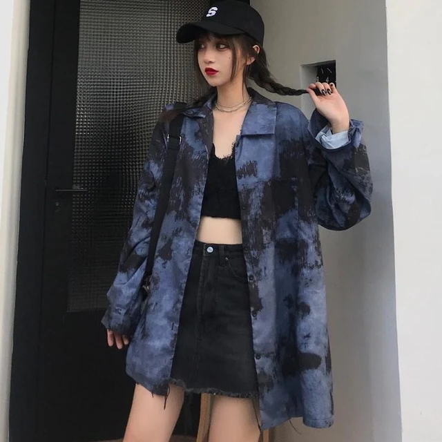 NUKTY  streetwear Harajuku blouse couple shirt women men Clothing Blouses bf long shirts spring autumn turn-down collar casual Top